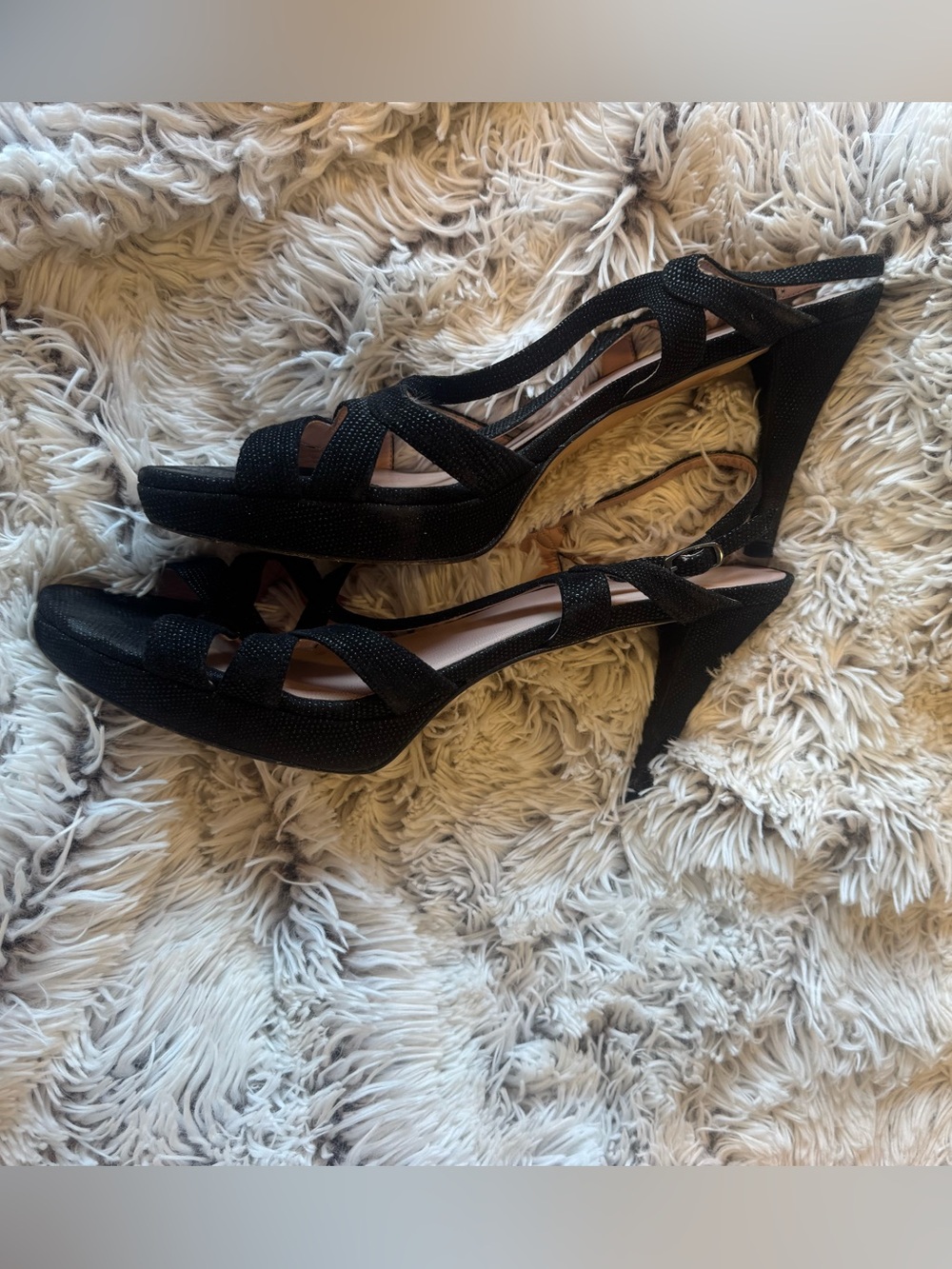 Stuart Weitzman Black Sparkle Slingback Heels